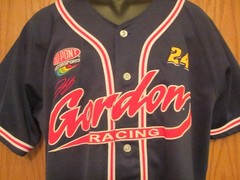 JEFF GORDON Racing Baseball Jersey, Navy Blue, Red and White Striping, L