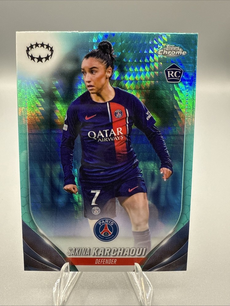 2023-24 Topps Chrome UEFA Women&rsquo;s CL – Aqua Prism Sakina Karchaoui RC #35