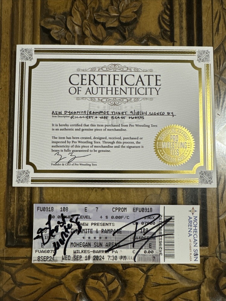 2024 AEW9/18/2024 Dynamite / Rampage Ticket Signed By The Beast Mortos/ Ricochet