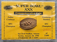 Super Bowl XXX 1996 Cowboys vs Steelers Copper Commemorative Coin