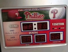 PHILADELPHIA PHILLIES SCOREBOARD ALARM CLOCK WITH 3 DIF. SOUNDS WORLD SERIES