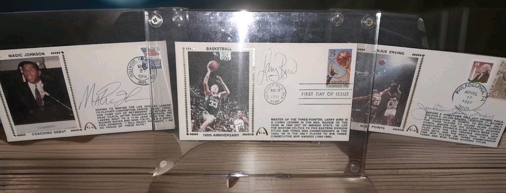 LARRY BIRD Magic Johnson Julius Dr.J Erving Gateway Stamp Autographs FDC CACHET