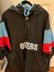 Vintage Starter Houston Oilers Jacket Mens XL NFL Black Blue Pullover 90s