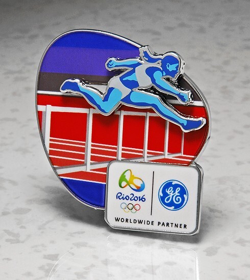 OLYMPIC Pin Pins 2016 Rio Paris 2024 Trader GE Track and Field slider 3d