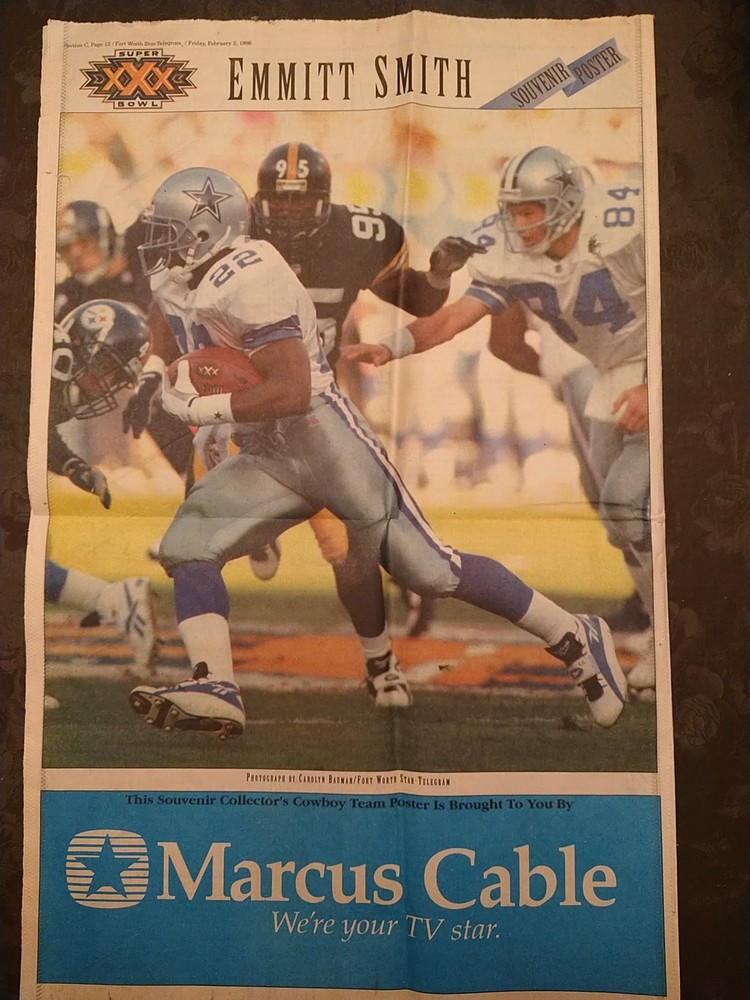 Emmitt Smith Souvenir Poster fr the Ft. Worth Star-Telegram newspaper Feb 2,1996