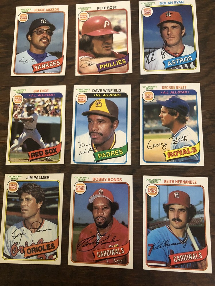 1980 TOPPS Burger King Pitch, Hit& Run Complete 34 Card Set Great Shape RYAN