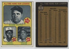 1973 Topps All-Time Leaders Willie Mays Hank Aaron Babe Ruth #1 HOF 1tg8