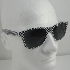 Checkerboard Design Racing Sunglasses Black & White Frame Retro Racing IndyCar