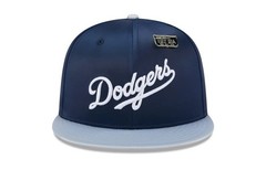 LA Dodgers Satin 59Fifty Fitted Hat Blue With Gray Brim& White Script Logo Size8