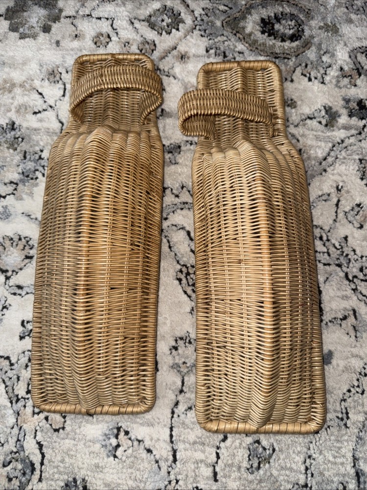 Pair of Jai Alai Cesta Coated Wicker Woven Basket Scoop Vintage Decor