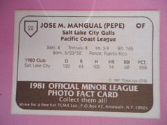 Pepe Mangual – 1981 TCMA Minors Baseball card #22 – Salt Lake City Gulls