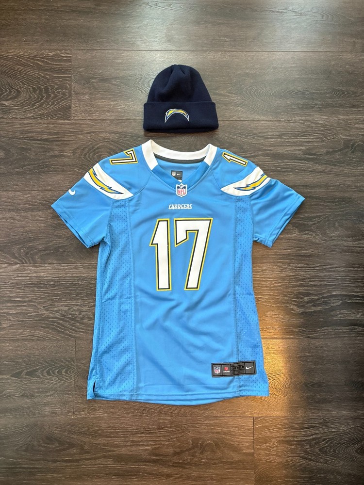San Diego Chargers Philip Rivers 17 Nike Baby Blue Jersey XS + Navy Beanie