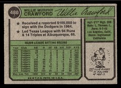 1974 Topps Willie Crawford #480 – Los Angeles Dodgers – (Low Grade)
