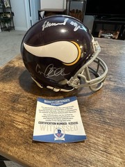 MINNESOTA VIKINGS PAGE ELLER MARSHALL LARSEN SIGNED PURPLE PEOPLE EATERS HELMET