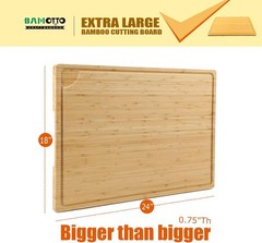 Extra Large 100% Organic Bamboo Cutting 24L x 18W, Flat Board