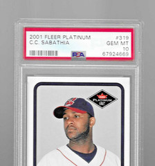 2001 FLEER PLATINUM BASEBALL CARD #319 HOF CC SABATHIA RC PSA 10 POP 3 INDIANS