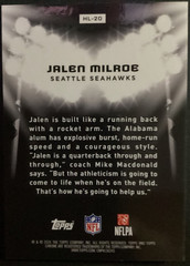 2025 Topps Chrome Black Jalen Milroe HIT THE LIGHTS Rookie (RC) CASE HIT Seahawk