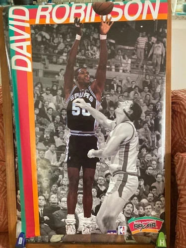 New David Robinson Vintage Starline Poster Black & White 1991 San Antonio Spurs