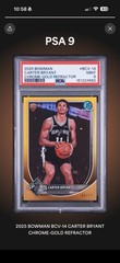 2025-26 Bowman Chrome Carter Bryant Spurs BCV-14 RC Gold Refractor /50 PSA 9