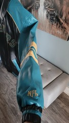 Jacksonville Jaguars NFL Faux Leather Jacket Men&rsquo;s XL Full Zip Black Teal Coat