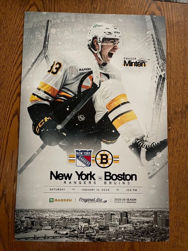 2026 FRASER MINTEN WINTER WHITES LINEUP POSTER BRUINS VS RANGERS 1/10/26