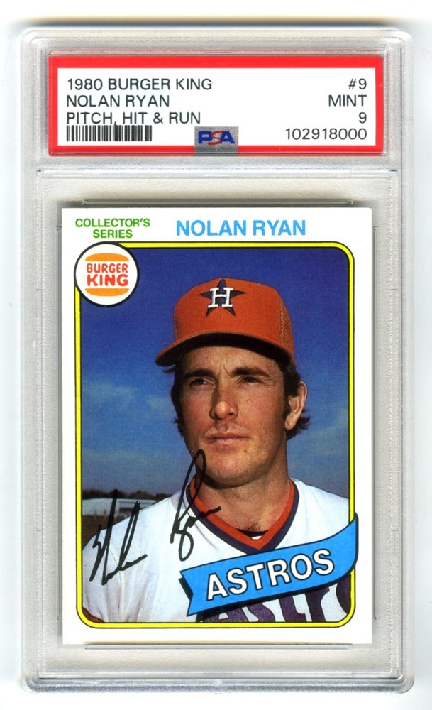 NOLAN RYAN~RARE (POP 282) 1980 TOPPS BURGER KING~PITCH,HIT&RUN~PSA-9 MINT CARD#9
