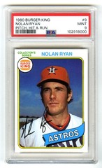 NOLAN RYAN~RARE (POP 282) 1980 TOPPS BURGER KING~PITCH,HIT&RUN~PSA-9 MINT CARD#9