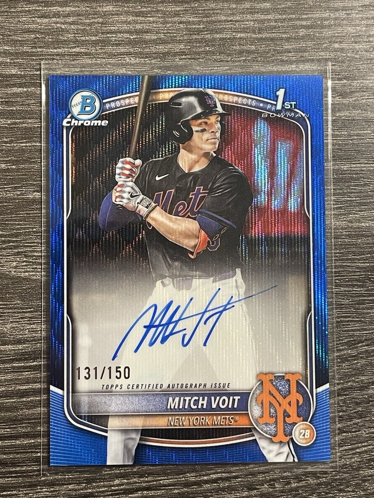 MITCH VOIT 2025 BOWMAN CHROME DRAFT 1ST BLUE WAVE REFRACTOR METS AUTO /150