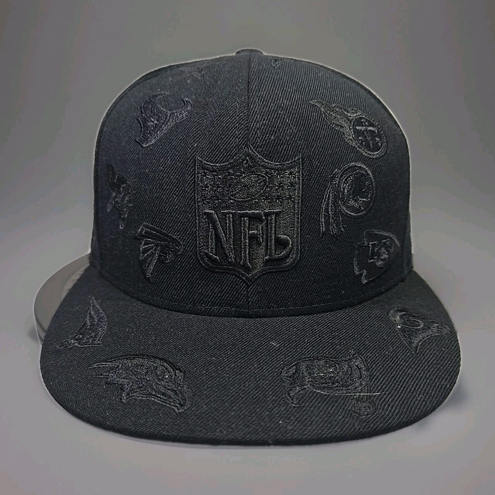 Vintage Reebok NFL Blackout All Team Logo Fitted Hat 7 3/4 Wool Cap Y2K