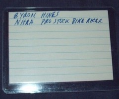 NHRA Driver Pro Stock Bike Byron Hines Hand Signed Index Card