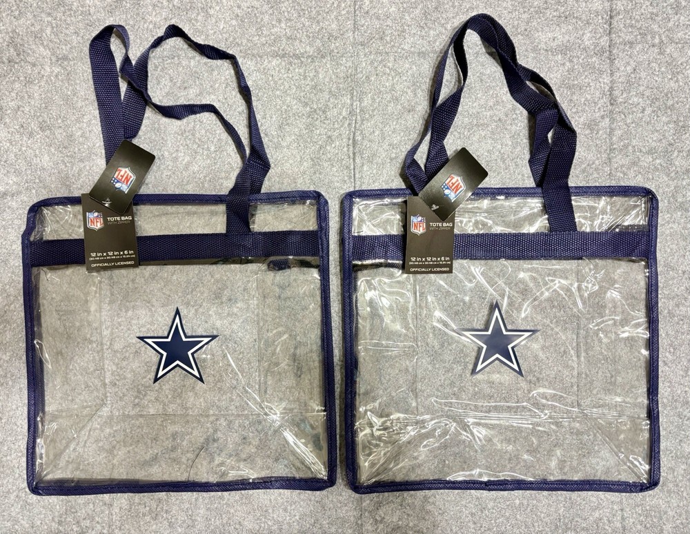 Dallas Cowboys NFL WinCraft Clear/Navy Tote Bags (two); Zipper 12x12x6 Official