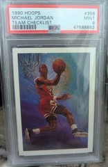 1990-91 NBA Hoops Michael Jordan Bulls Art Card Team Checklist #358 PSA 9