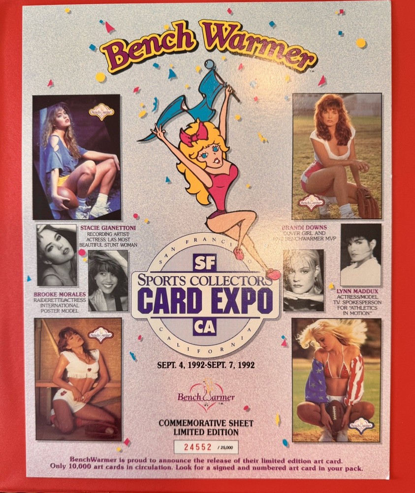 1992 Bench Warmer SF Sports Collectors Expo Sheet ⭐ Limited Edition #24552/25000