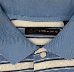 EUC US Open 2009 Bethpage Black Polo Golf Shirt Mens L Blue Black White Striped