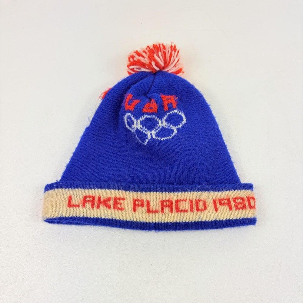 Vintage 1980 Team USA Lake Placid Olympics Winter Games Pom Beanie Hat/Cap Adult