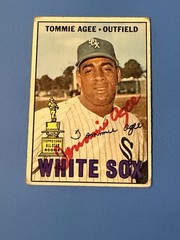 1967 Topps Tommie Agee #455 Signed Autograph Card Red Ink Auto 1969 Miracle Mets