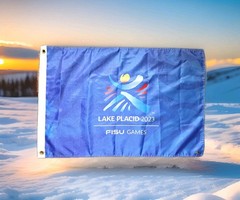 Lake Placid Winter Games 2023 FISU Winter Games Flag USA HOCKEY 1st Medal 51 yrs