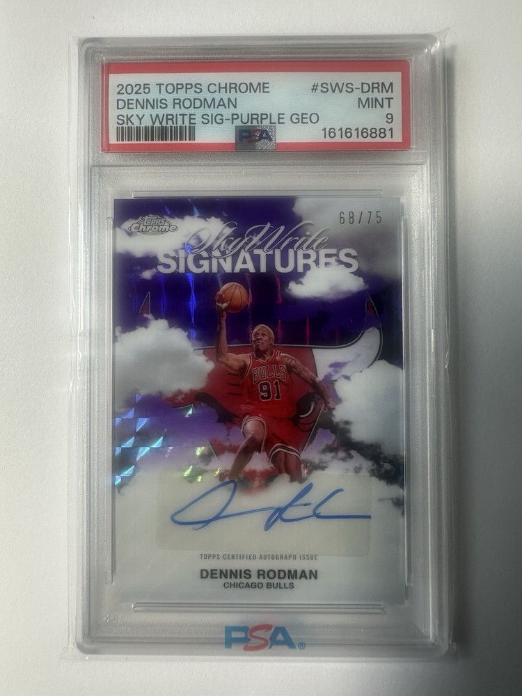 2025 TOPPS CHROME SKY WRITE SIGNATURES PURPLE REFRACTOR DENNIS RODMAN /75PSA 9