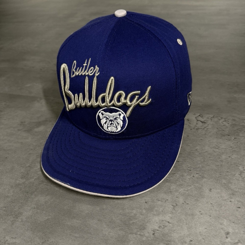 Butler Bulldogs Snapback Hat Blue Silver White Script Spellout Logo Mascot Cap
