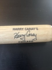 CHICAGO CUBS Harry Caray&rsquo;s Mini Bat 18&Prime; Natural Wood Stain .. Stamp Signed.