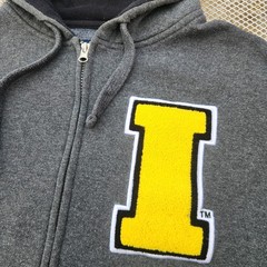 Iowa Hawkeyes Full Zip Sweatshirt Dark Gray/Black Size SM Letterman Style Logo