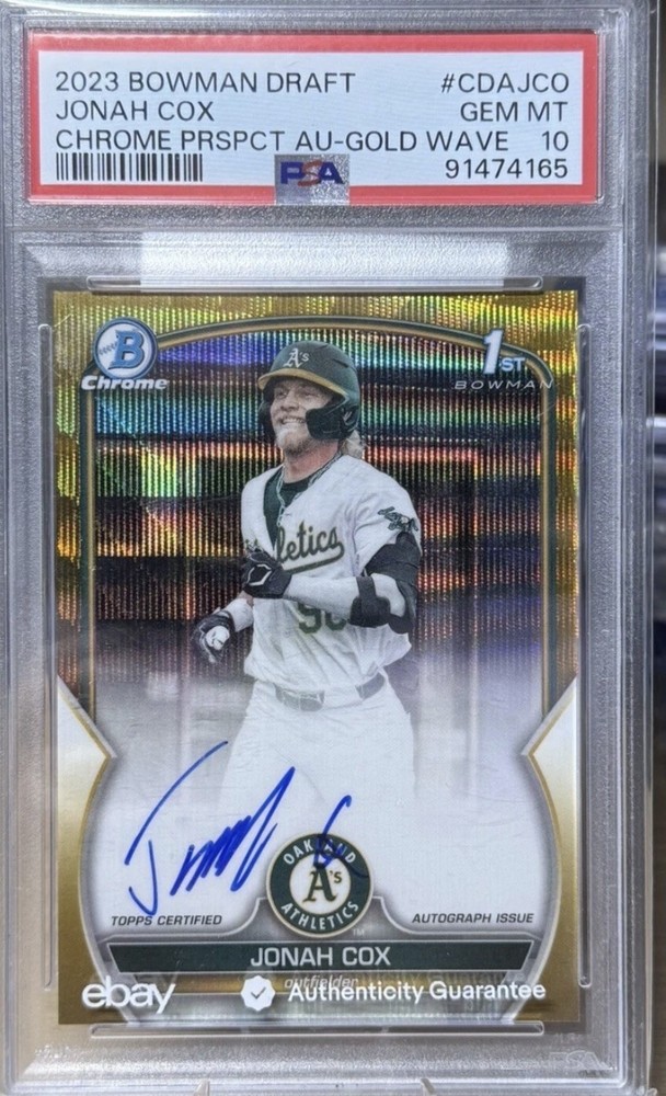 2023 Bowman Draft Chrome 1st Auto Jonah Cox Gold Wave /50 PSA 10 #CDA-JCO
