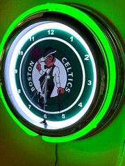 Boston Celtics Basketball Bar Man Cave Neon Style Retro LED Clock Sign