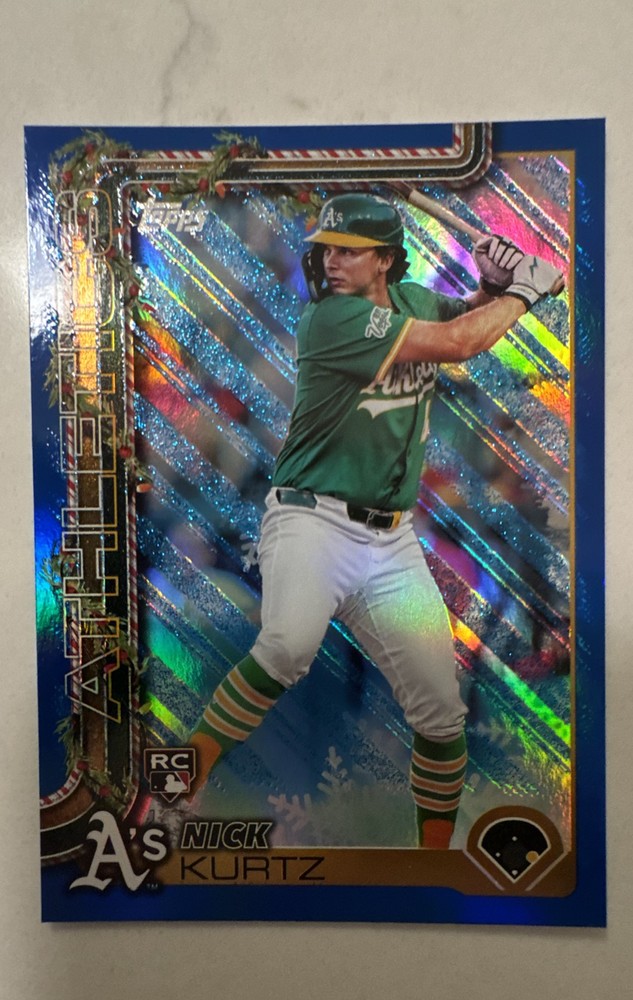 2025 Topps Holiday – Nick Kurtz #H40 Holiday Blue Metallic Glitter (RC)