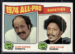 1975 Topps #223 All Pro Safeties Cliff Harris RC / Jack Tatum EX (stain on back)