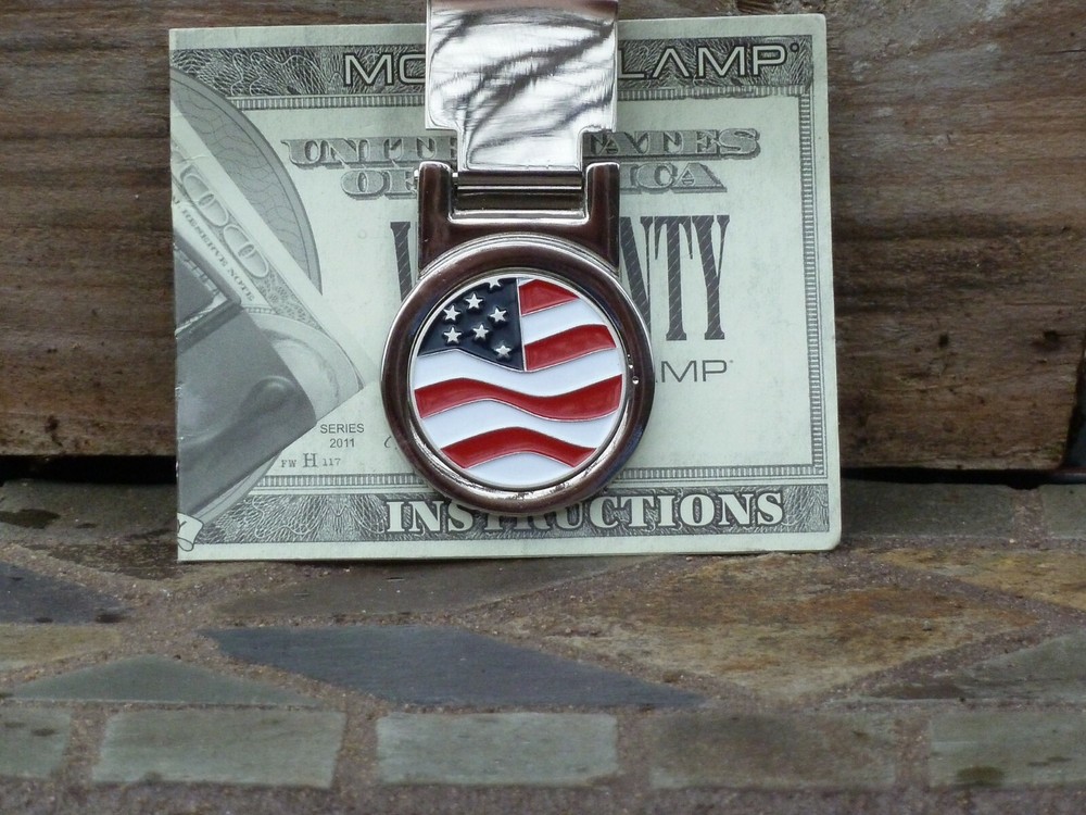 USA Flag Logo Spring Loaded Money Clip – Bright Silver Nickel Free Engraving
