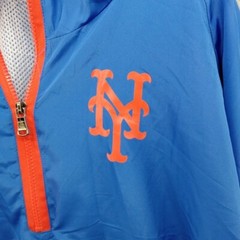 NY Mets Shirt Mens Large Blue 3/4 Sleeve 1/2 Zip Mesh Lined Pullover Windbreaker