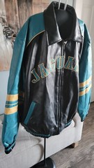 Jacksonville Jaguars NFL Faux Leather Jacket Men&rsquo;s XL Full Zip Black Teal Coat