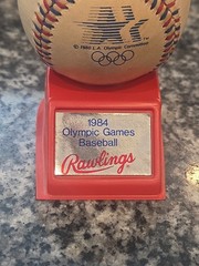 1984 BASEBALL~RAWLINGS XXIII OLYMPICS GAME BALL W/RAWLINGS STAND