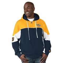 Men&rsquo;s Starter Navy/Gold Nashville Predators Power Forward Full-Zip Hoodie